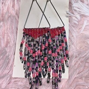 Pink and Purple Beaded Fringe Earrings